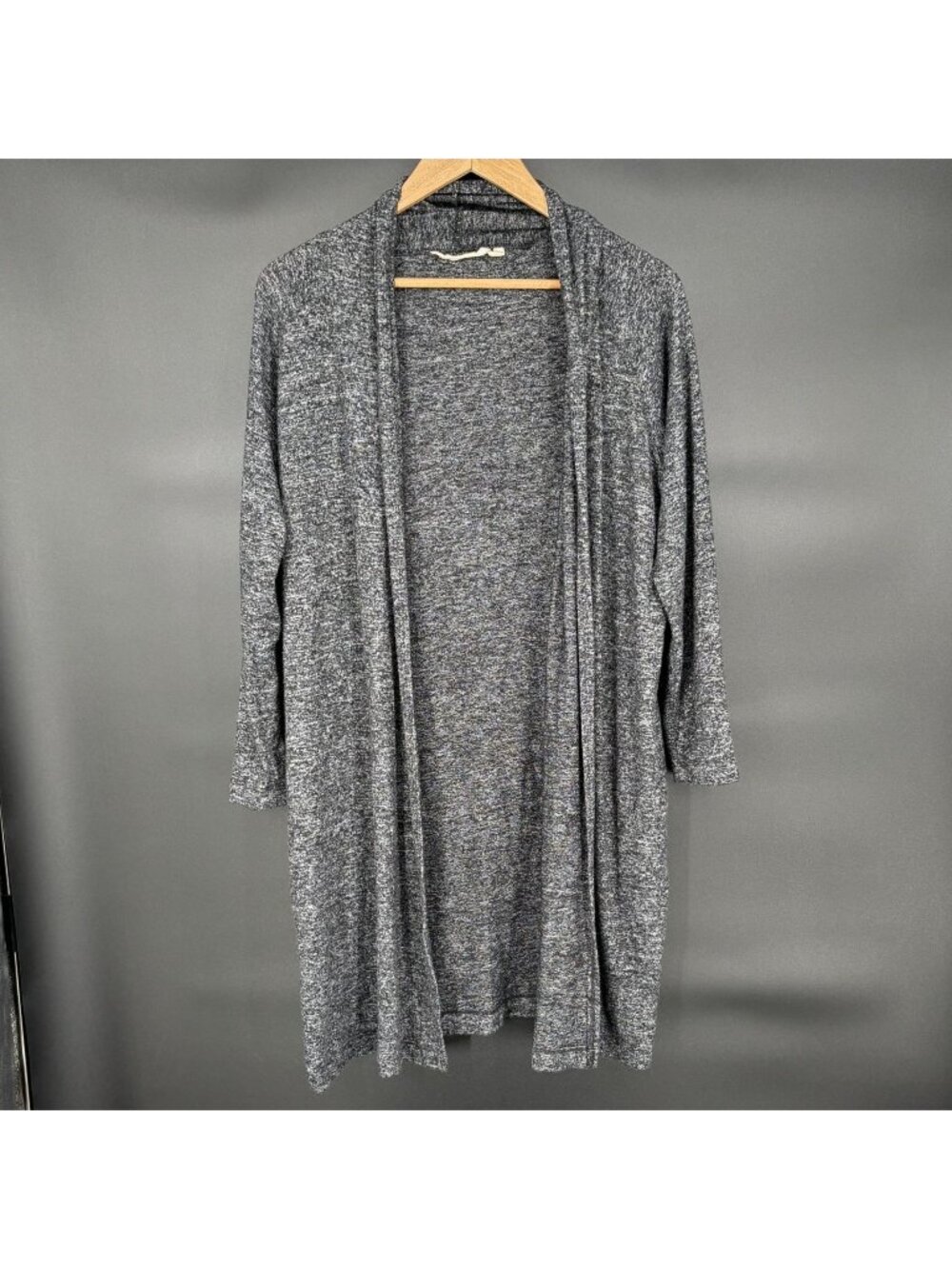 Soft Surroundings Womens Open Front Cardigan L Gray Heathered Lightweight Duster